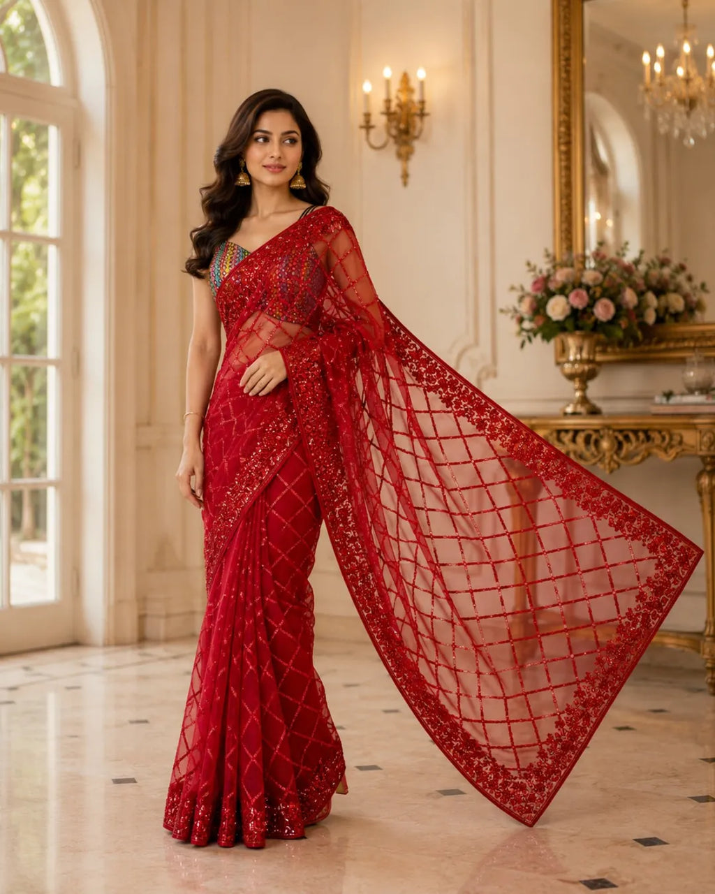 Royal Radiance Embellished Net Saree