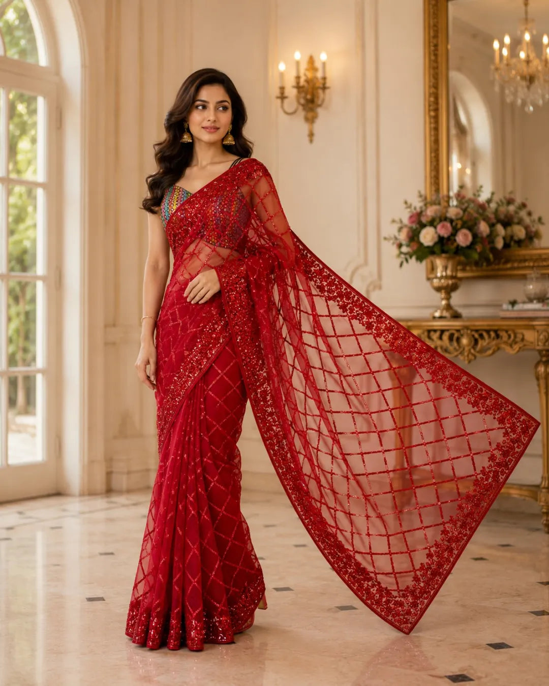 Royal Radiance Embellished Net Saree