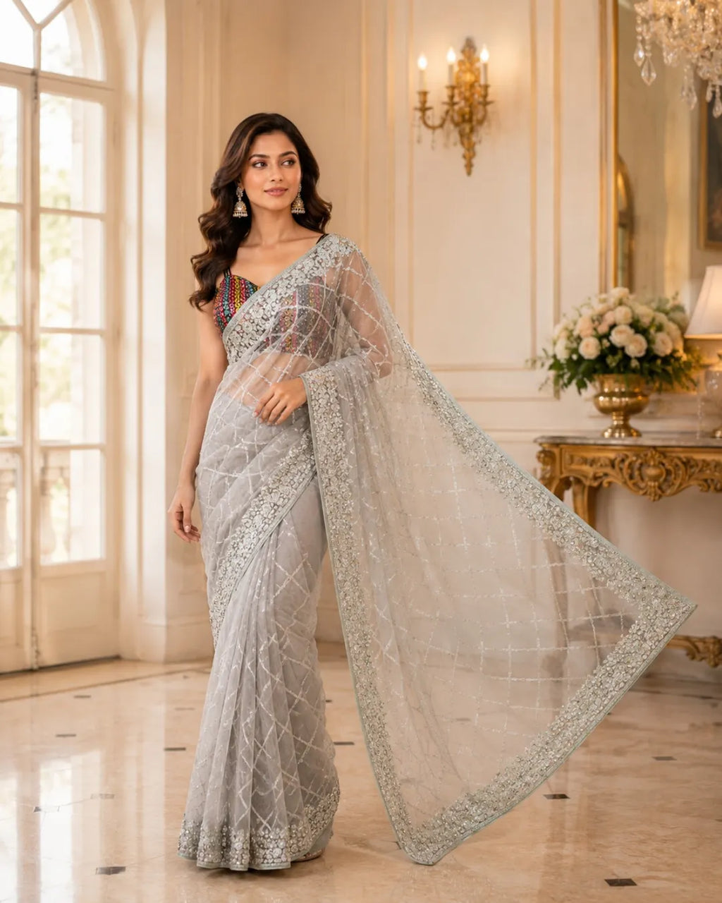 Royal Radiance Embellished Net Saree