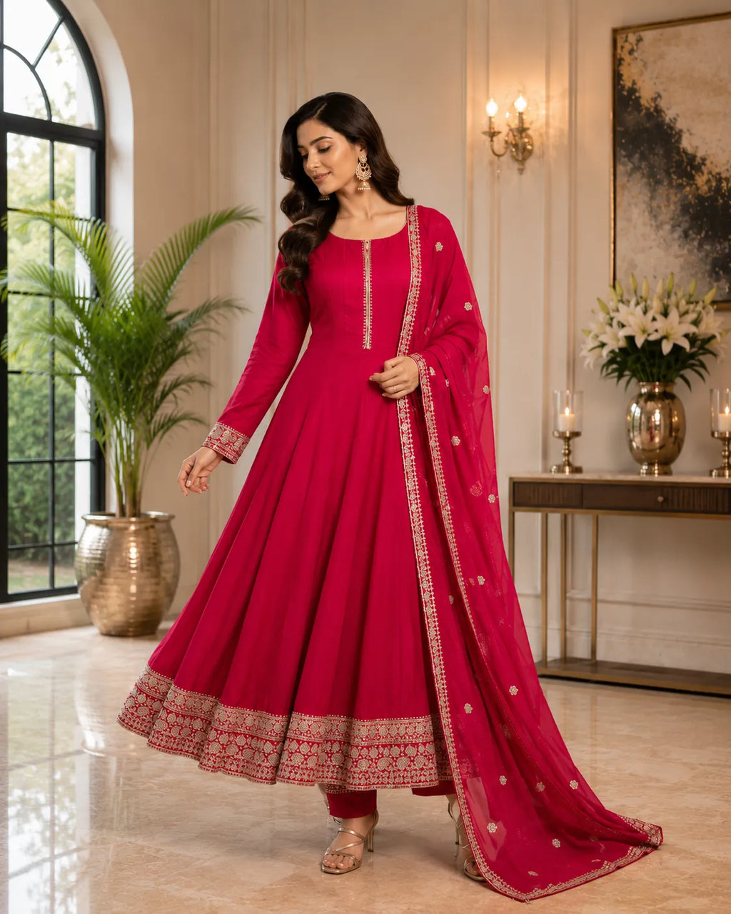 Royal Rani Pink Embroidered Anarkali Suit Set