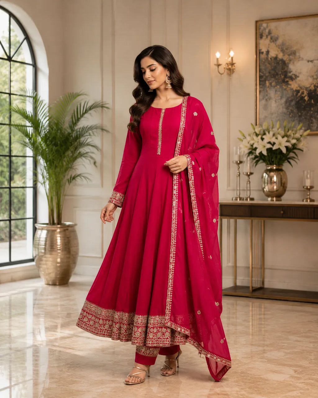 Royal Rani Pink Embroidered Anarkali Suit Set
