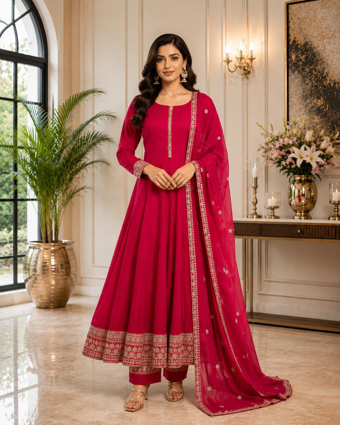 Royal Rani Pink Embroidered Anarkali Suit Set