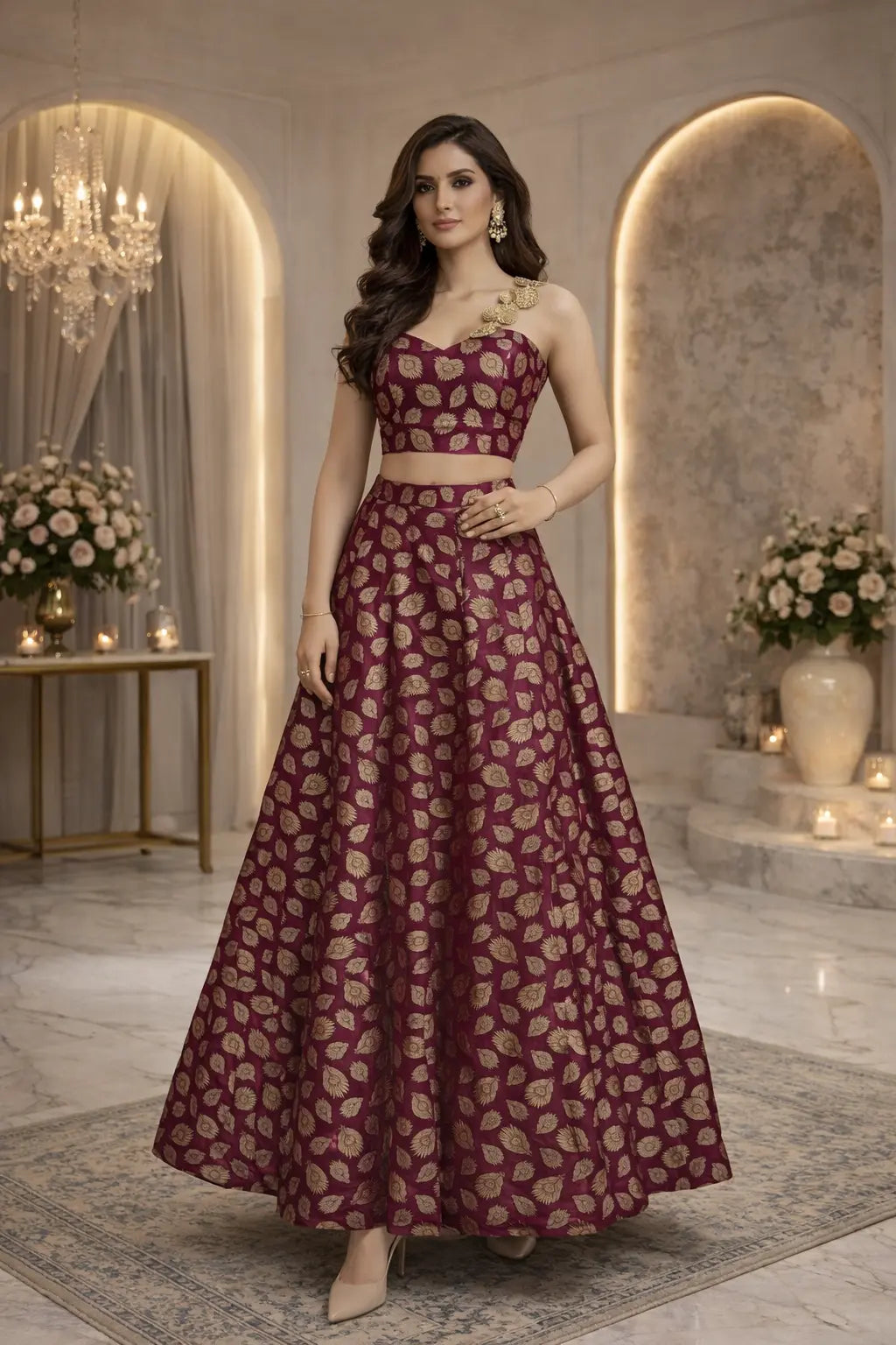 Royal Wine Brocade Co-ord Set