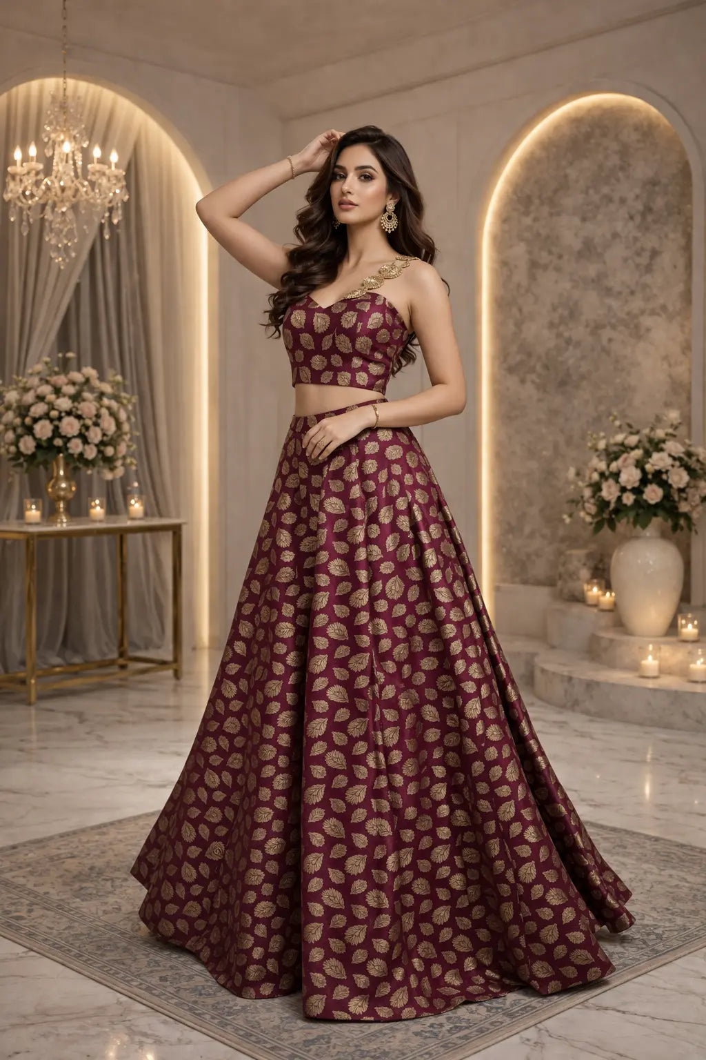 Royal Wine Brocade Co-ord Set