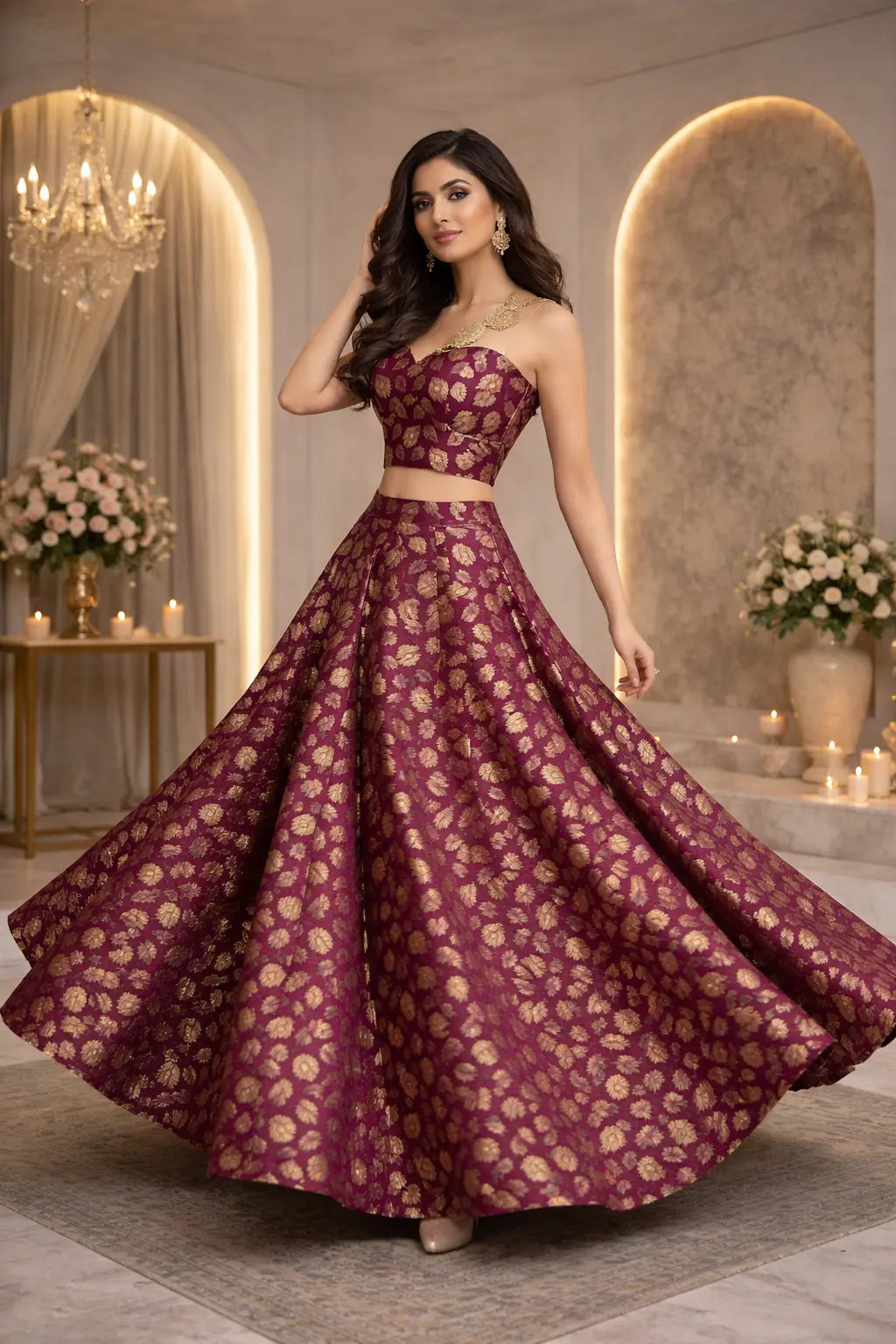 Royal Wine Brocade Co-ord Set