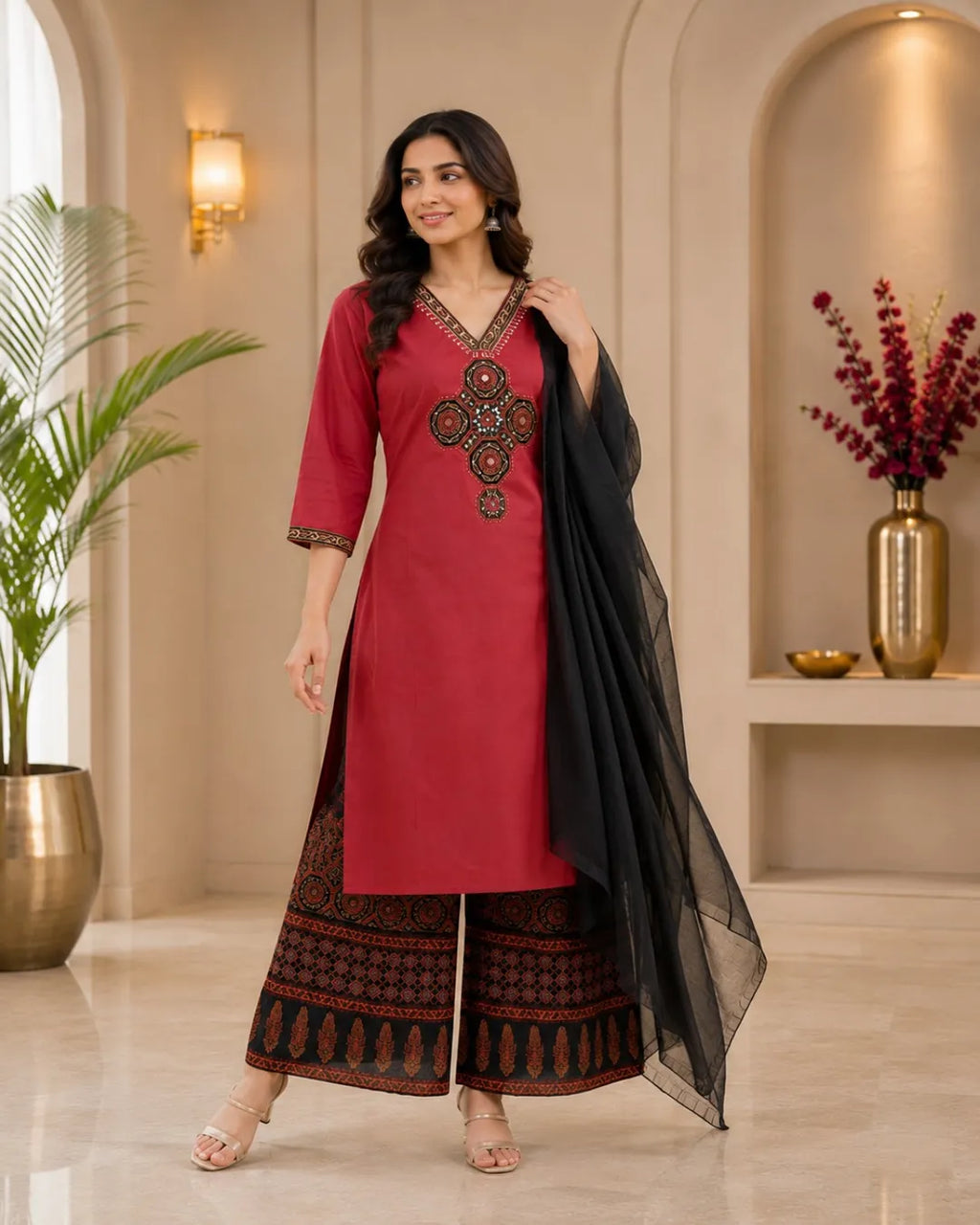 Ruby Noir Cotton Suit Set
