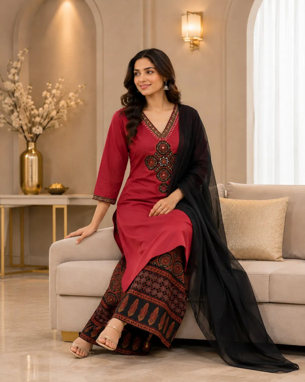 Ruby Noir Cotton Suit Set