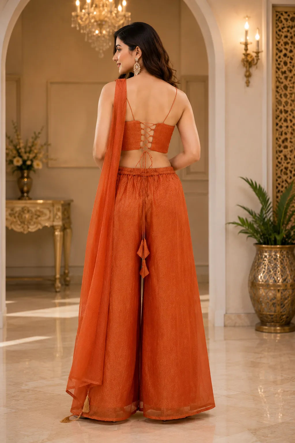 Rust Radiance Embroidered Indo Westren Palazzo Set