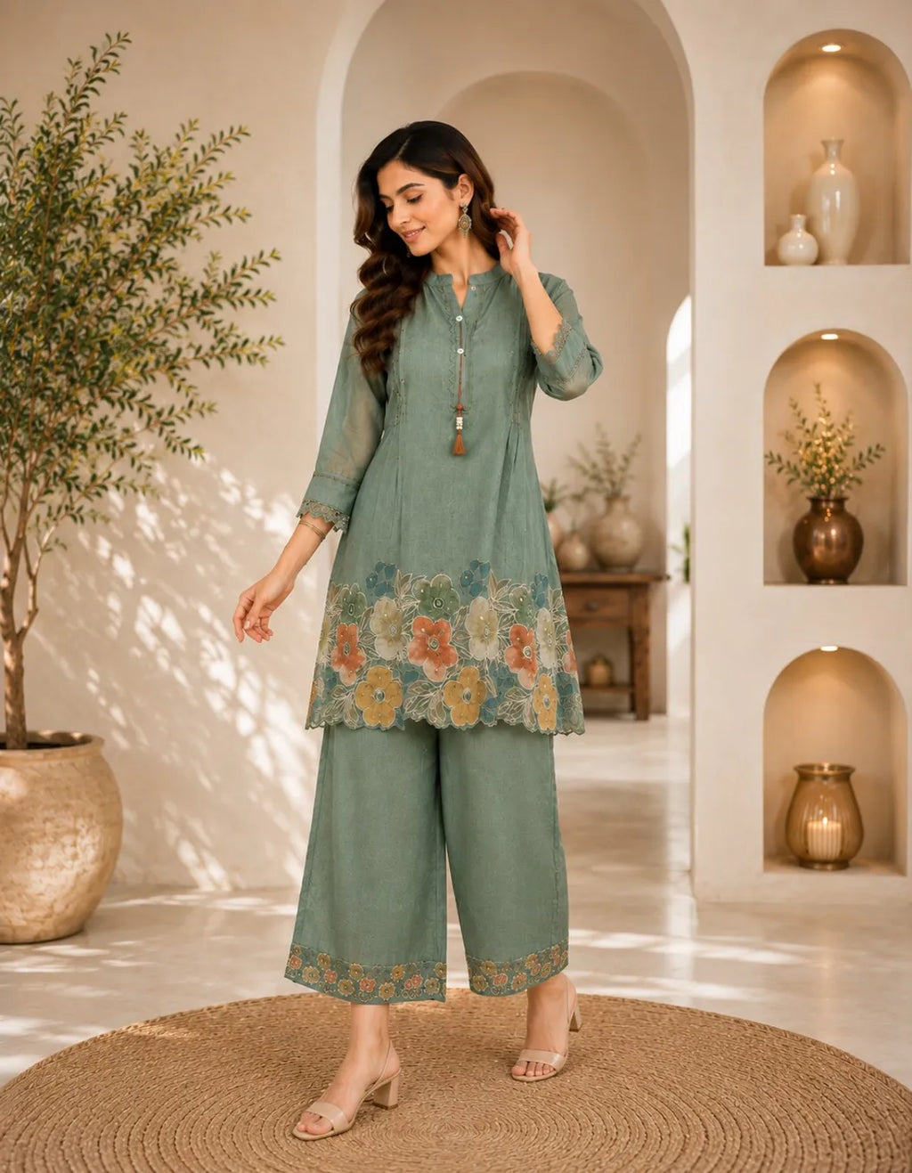 Sage Bloom Embroidered Co Ord Set