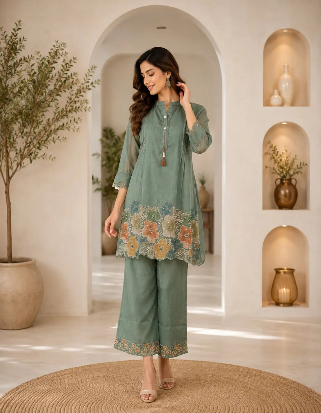 Sage Bloom Embroidered Co Ord Set