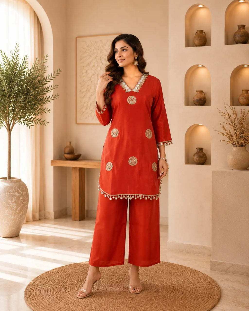 Scarlet Mirror Work Co-Ord Set