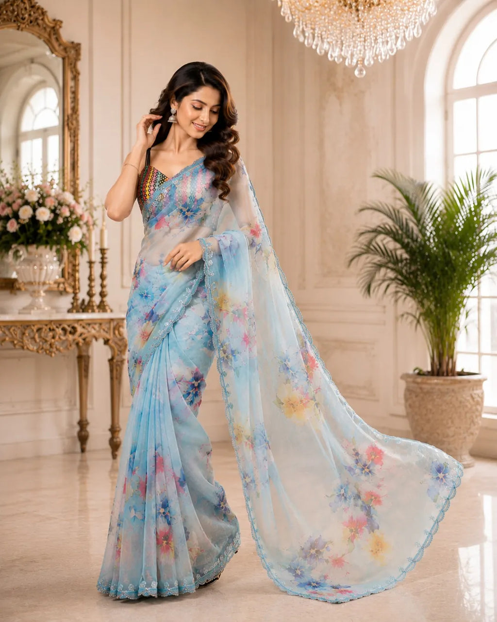 Sky Bloom Soft Organza Saree