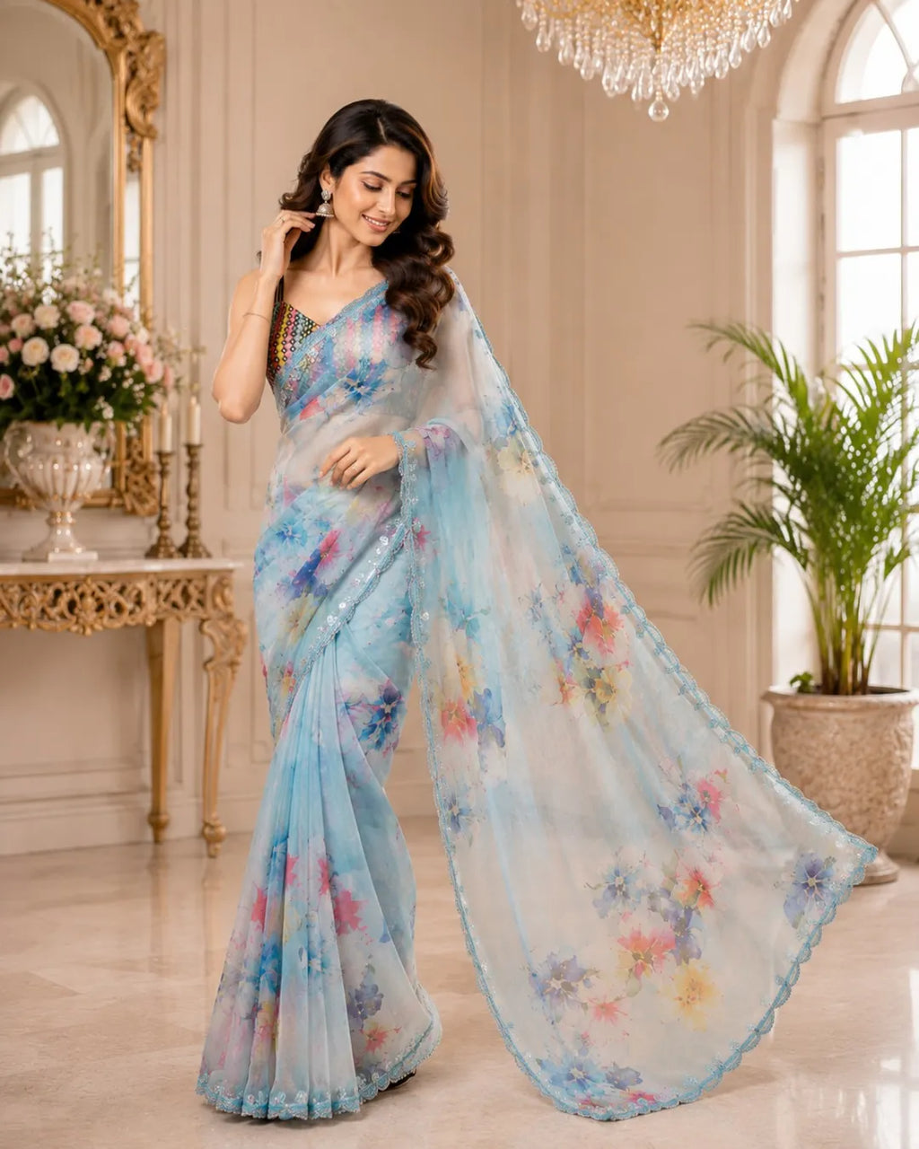 Sky Bloom Soft Organza Saree