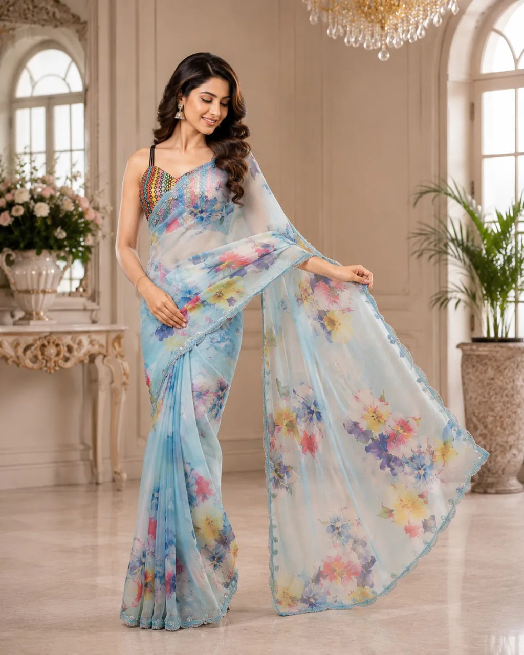 Sky Bloom Soft Organza Saree