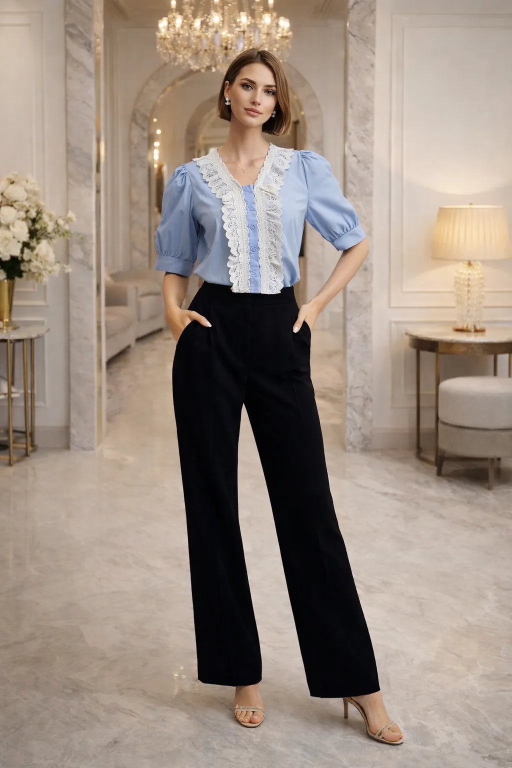 Sky Lace Puff Top