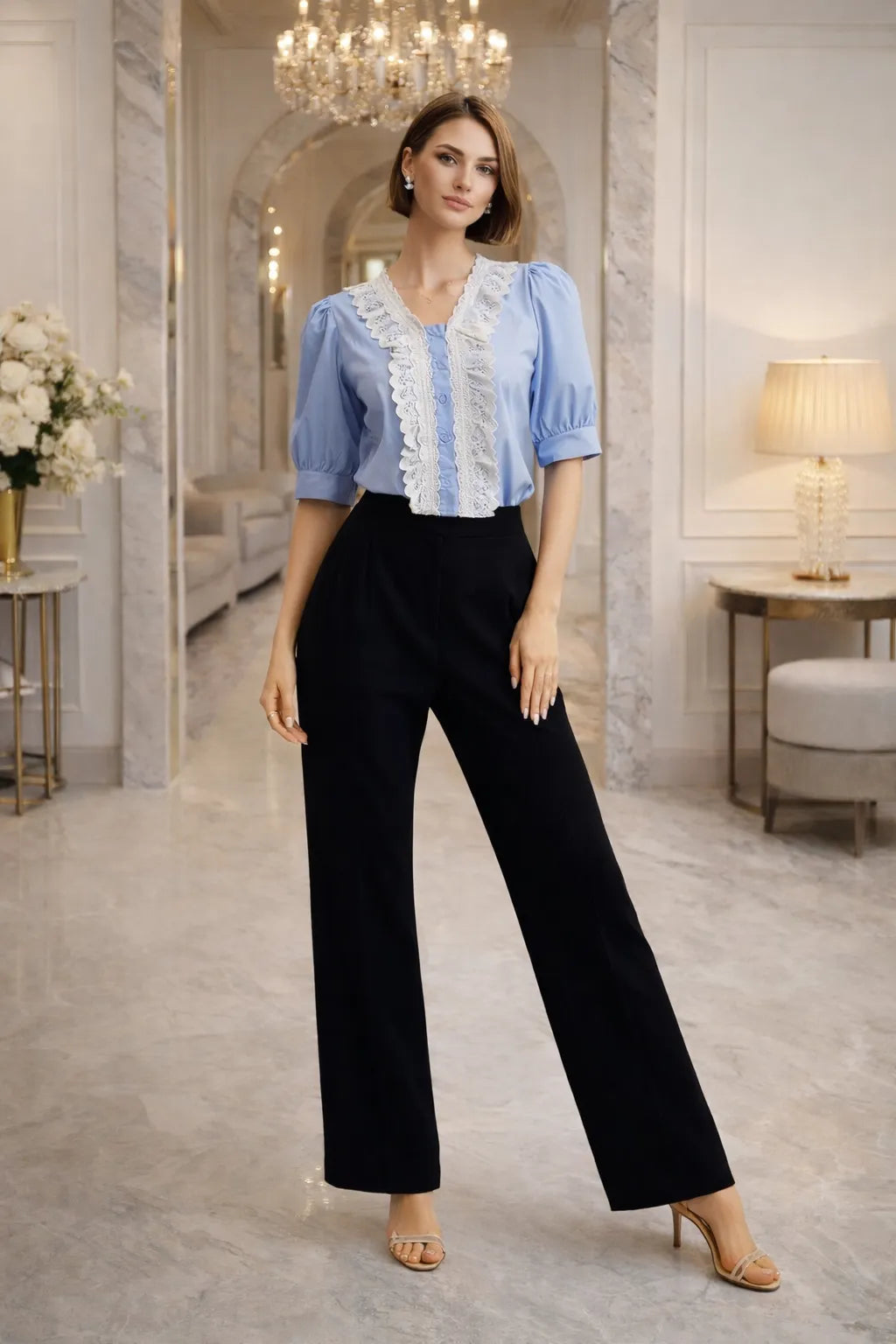 Sky Lace Puff Top