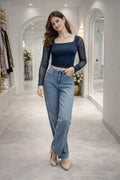 Square Neck Mesh Sleeve Top