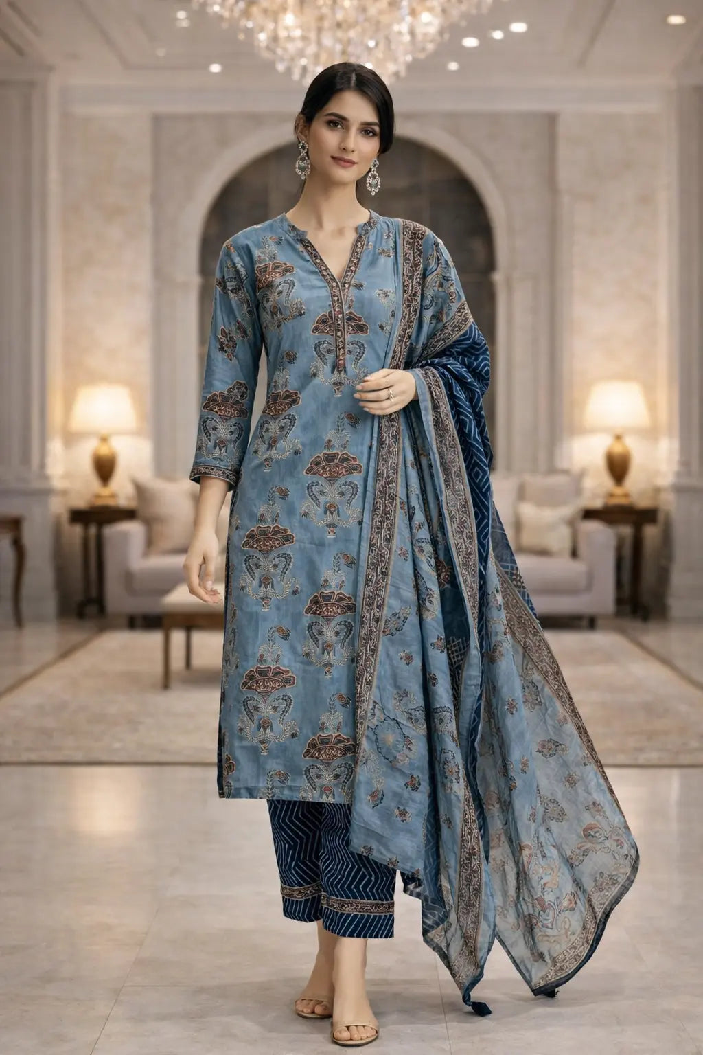 Steel Blue Cotton Suit Set