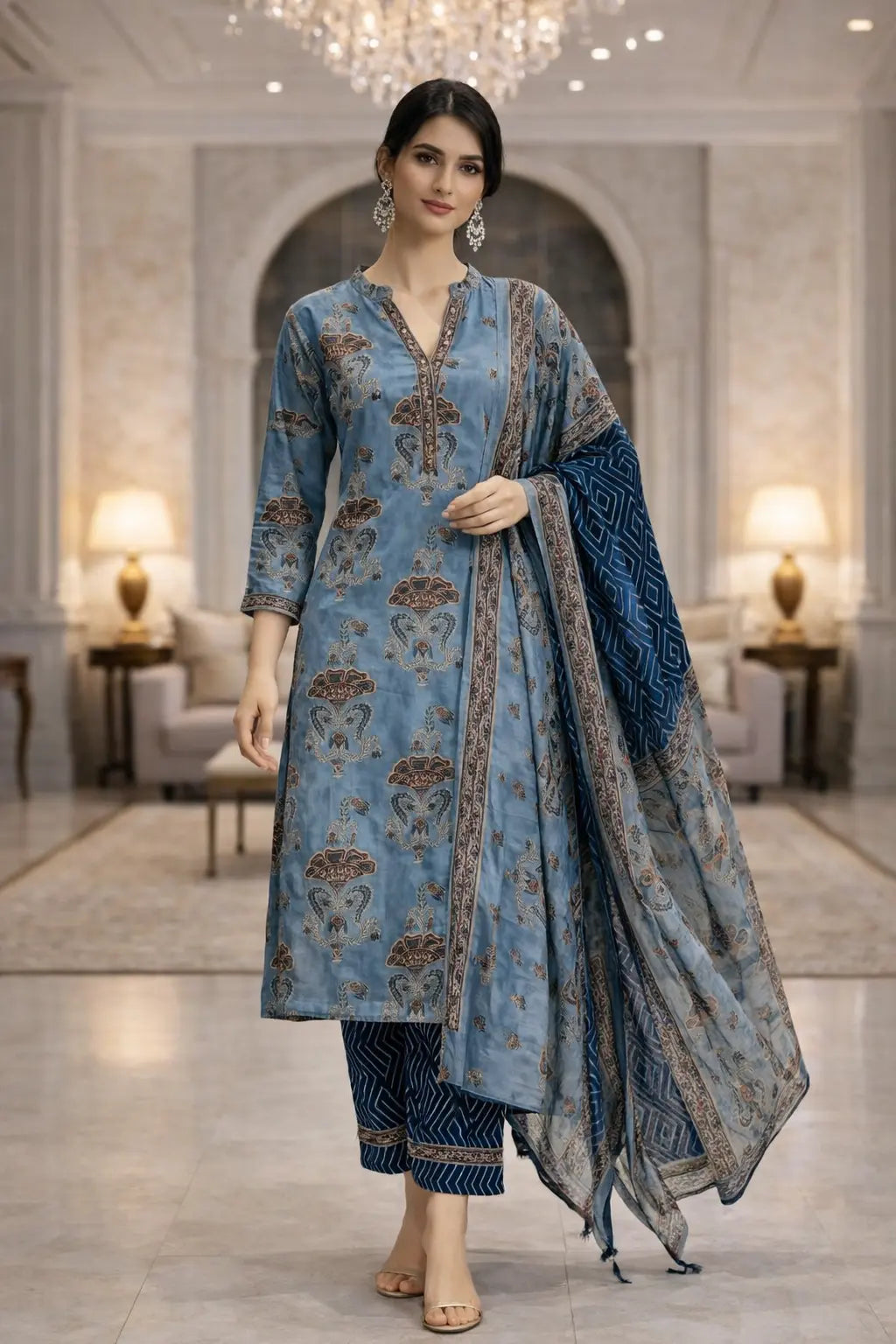 Steel Blue Cotton Suit Set