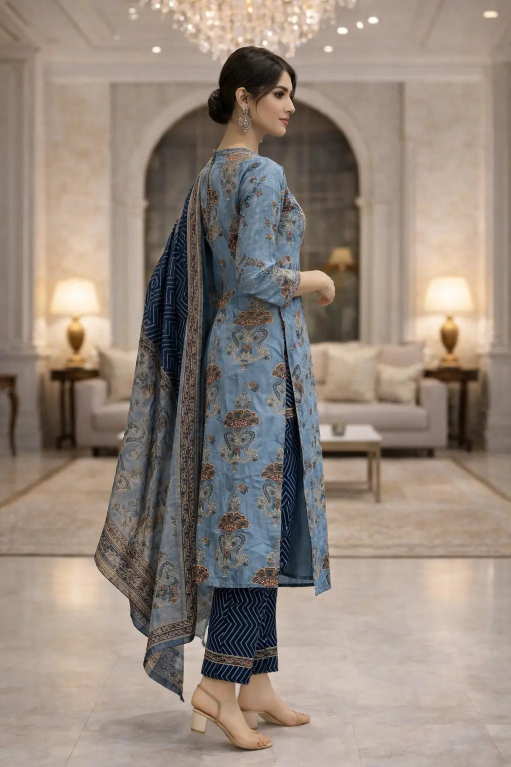 Steel Blue Cotton Suit Set