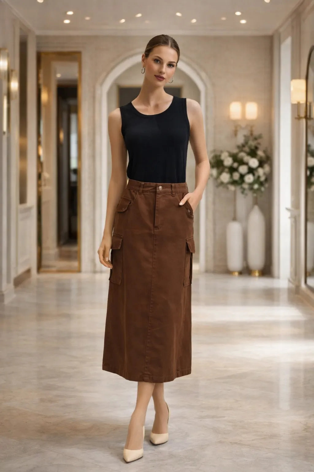 Structured-Utility-Midi Skirt