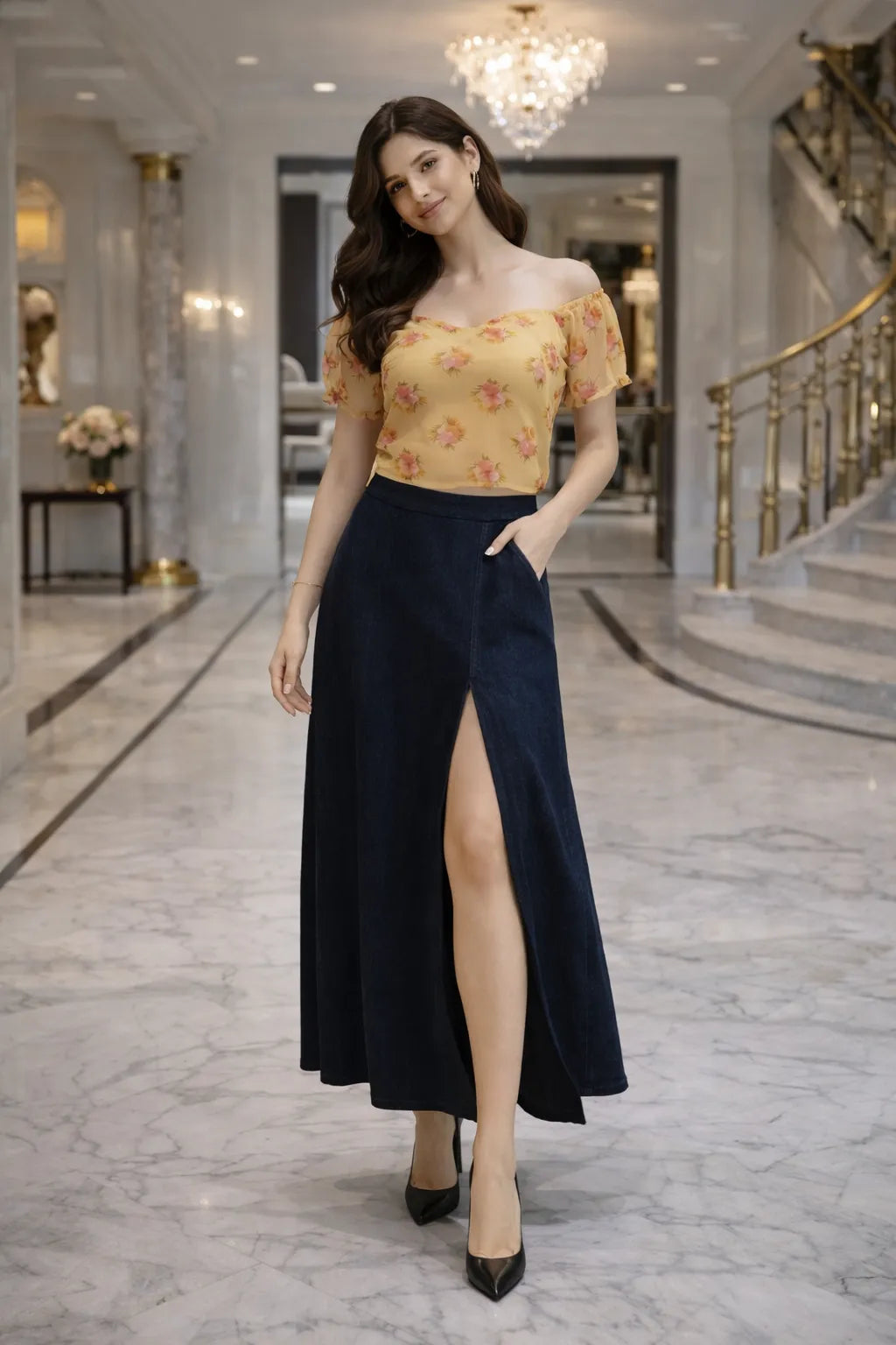 Sunflower Bloom Off Shoulder Top