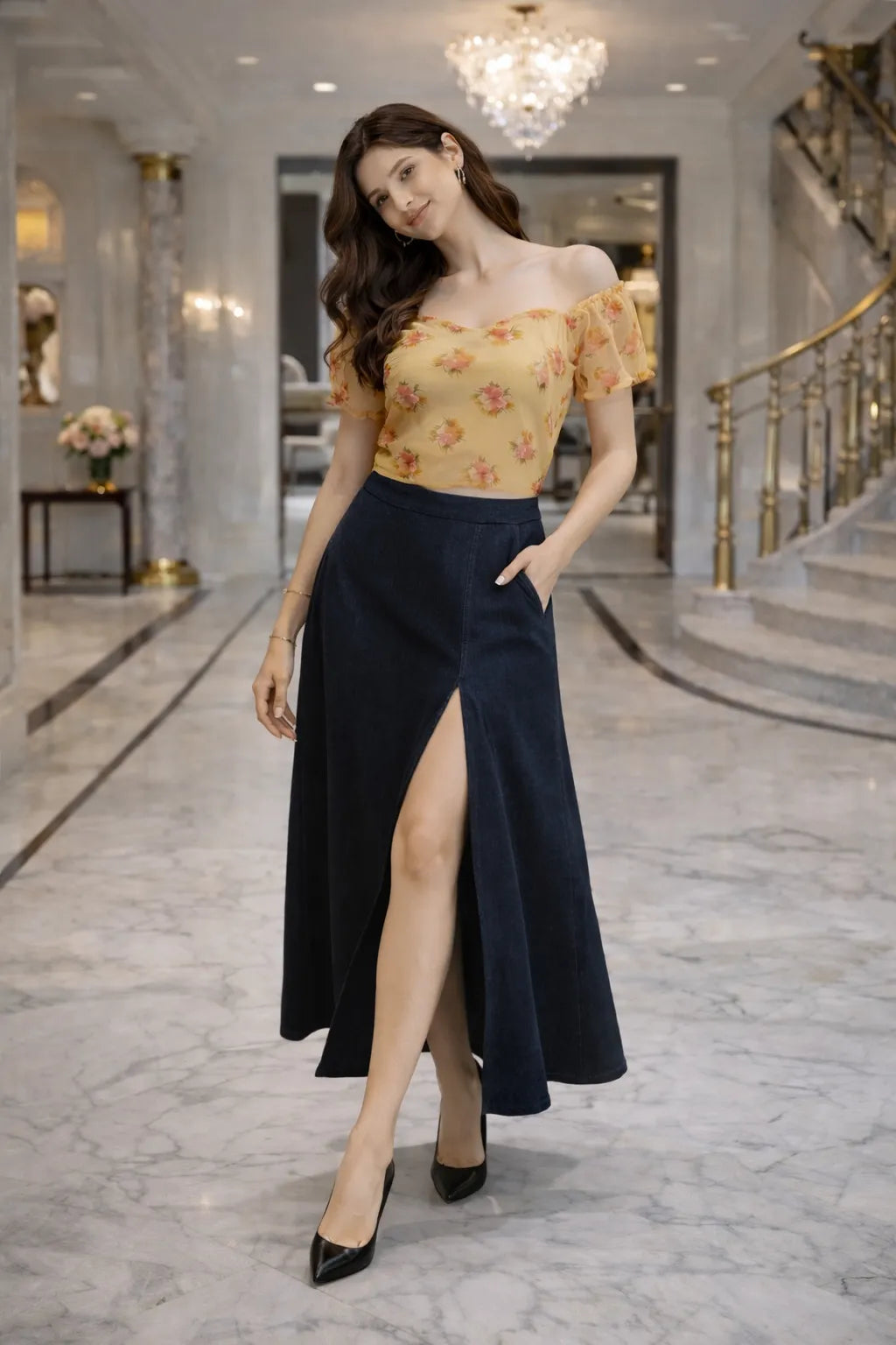 Sunflower Bloom Off Shoulder Top