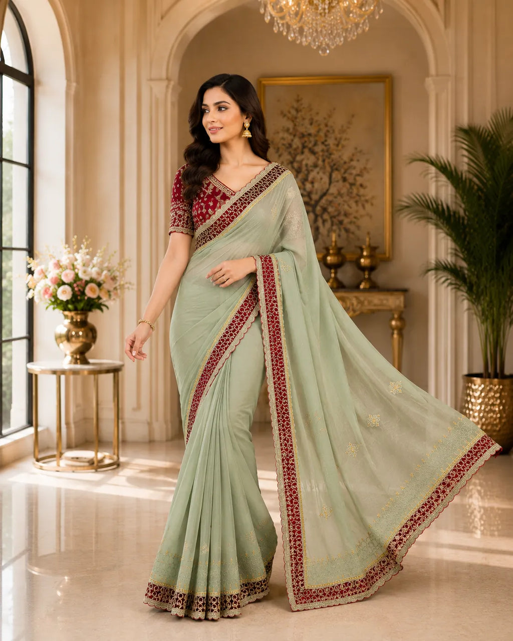Surkh Kinari Saree