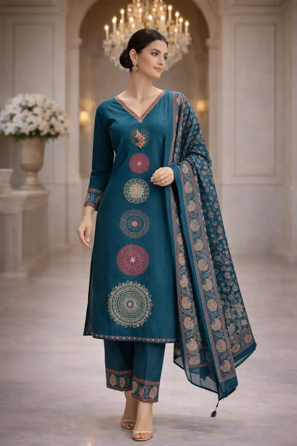 Teal Mandala Cotton Suit Set