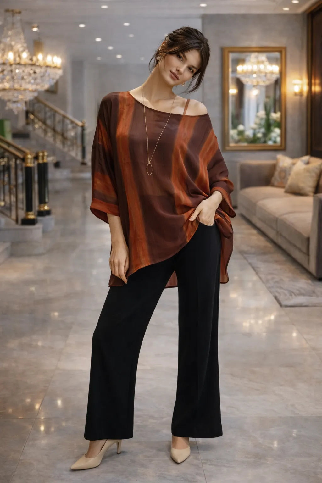 The Midnight Geometric Poncho Top