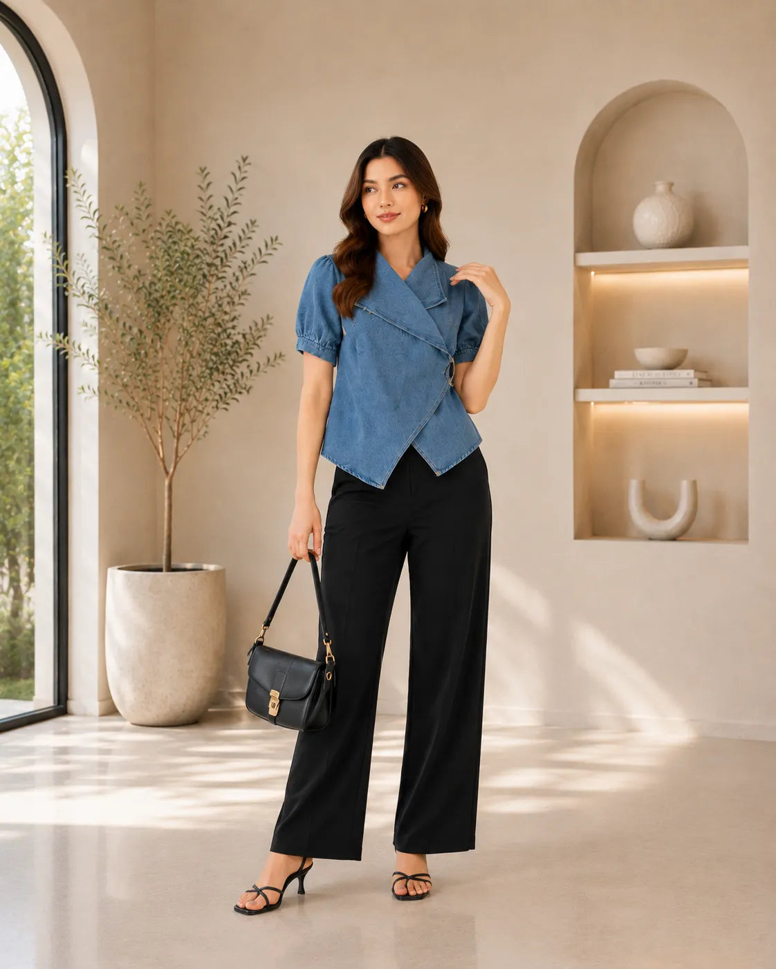 Urban Edge Denim Wrap Top