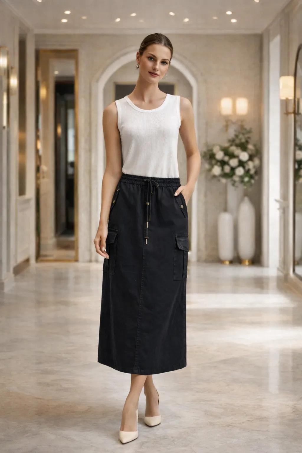 Urban Utility Cargo Midi Skirt