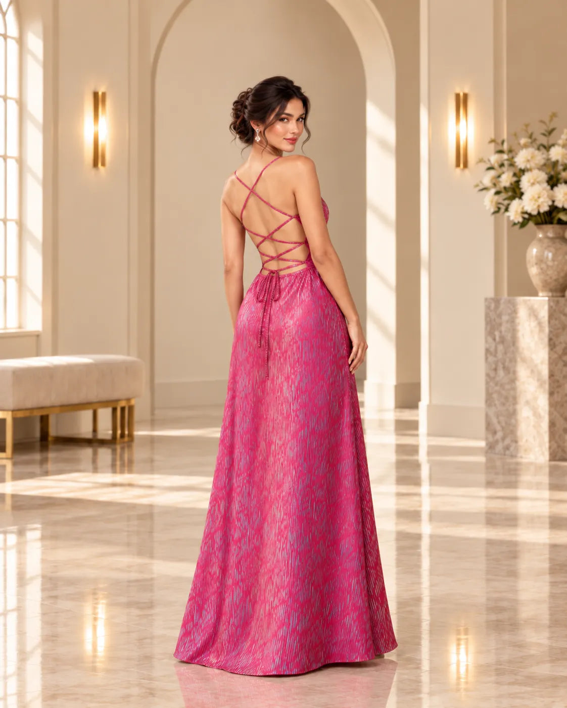 Veylora Strappy Backless Jacquard Maxi Dress Dress