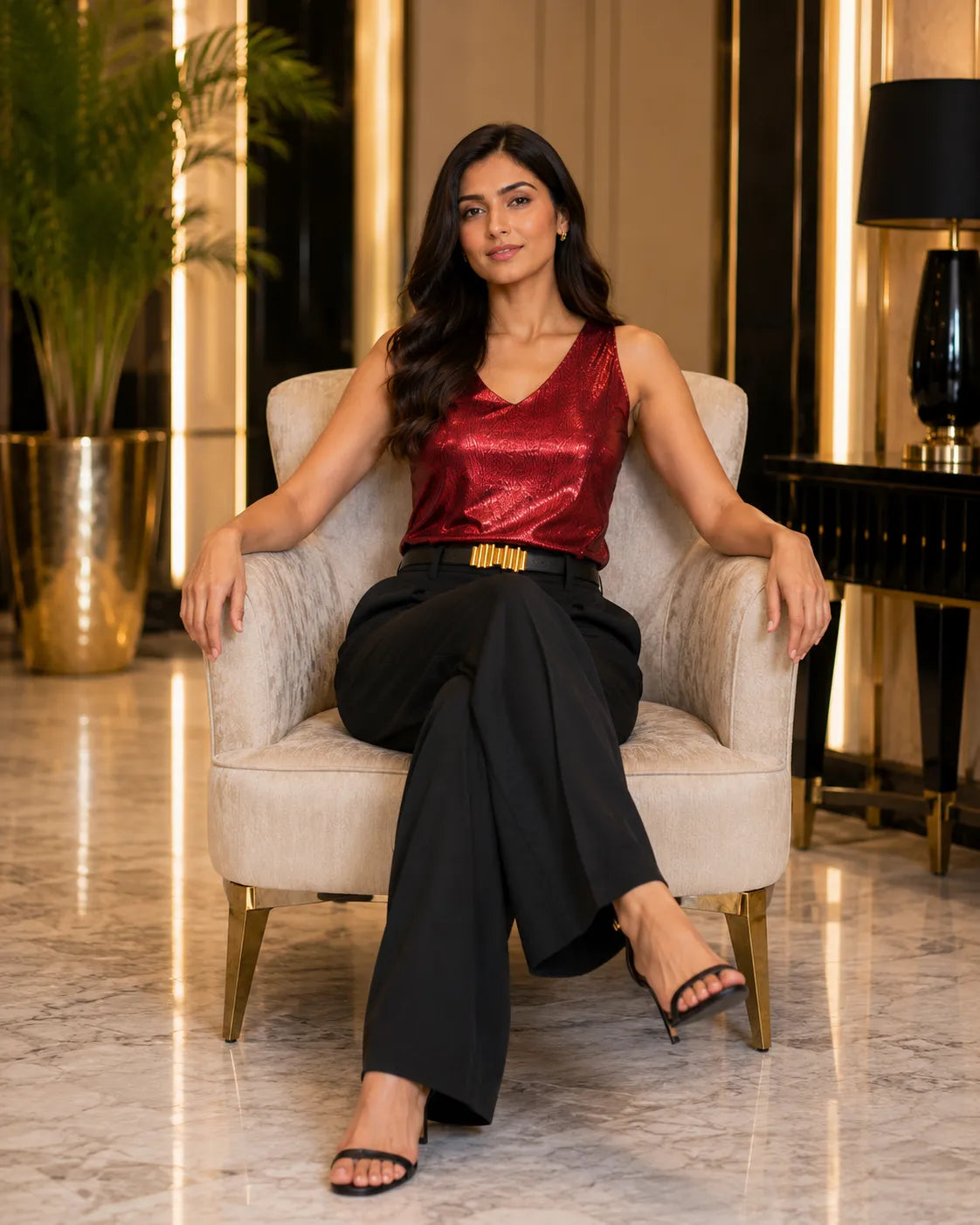 Virelisse Shimmer V-Neck Sleeveless Top