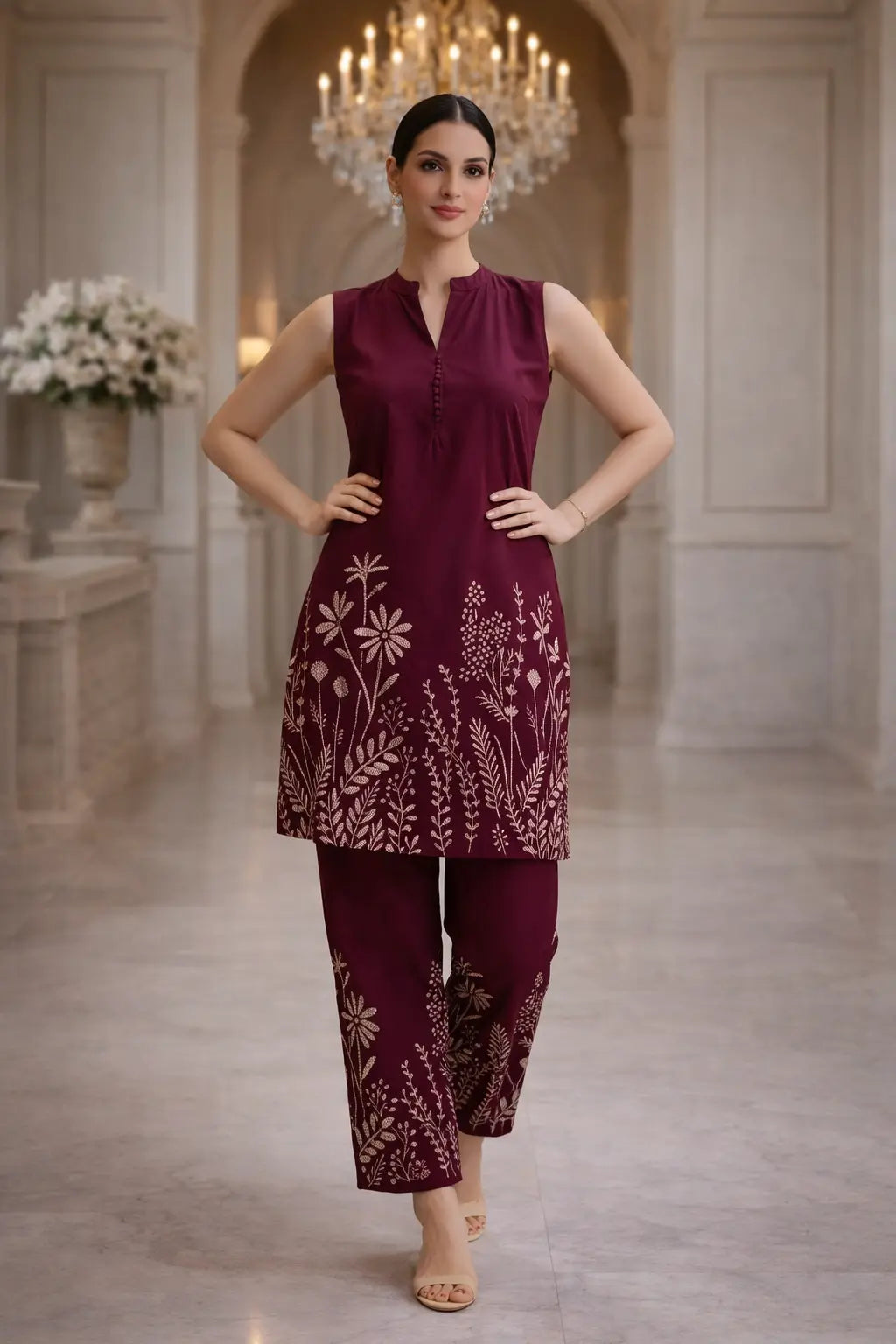 Wine Blossom Co-ord Set