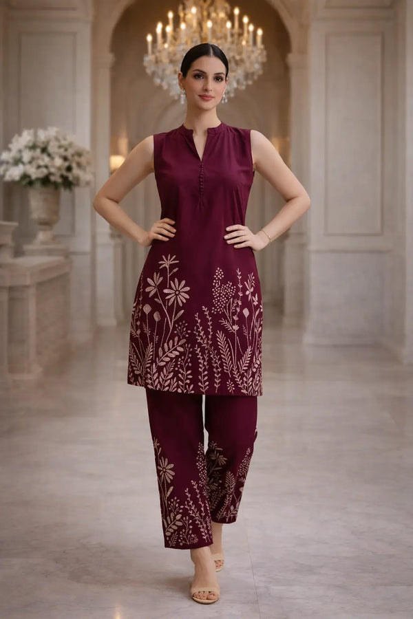 Wine Blossom Co-ord Set