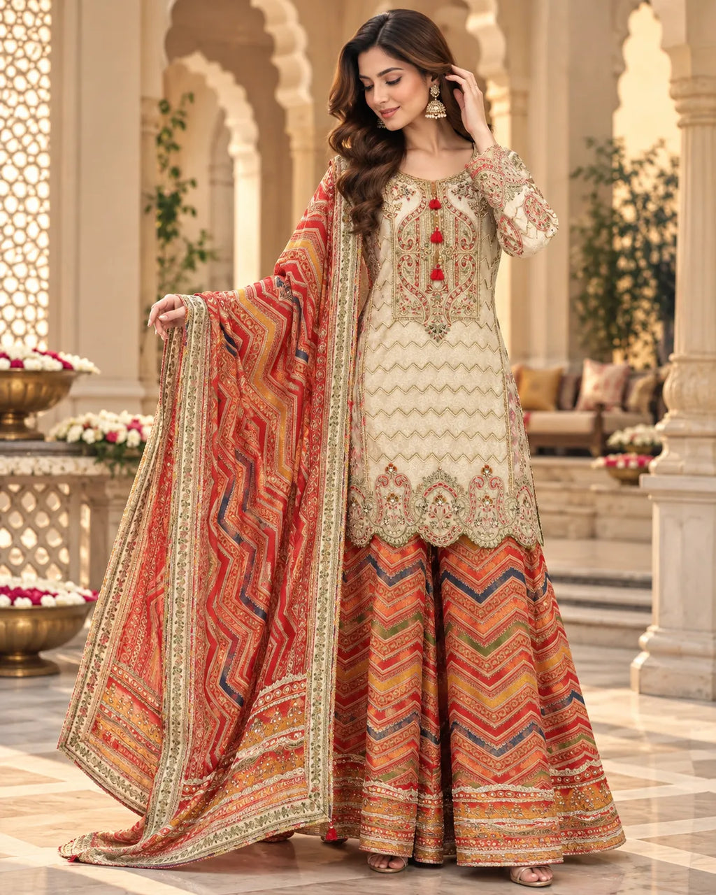 Zareen Heritage Embroidered Sharara Suit Set