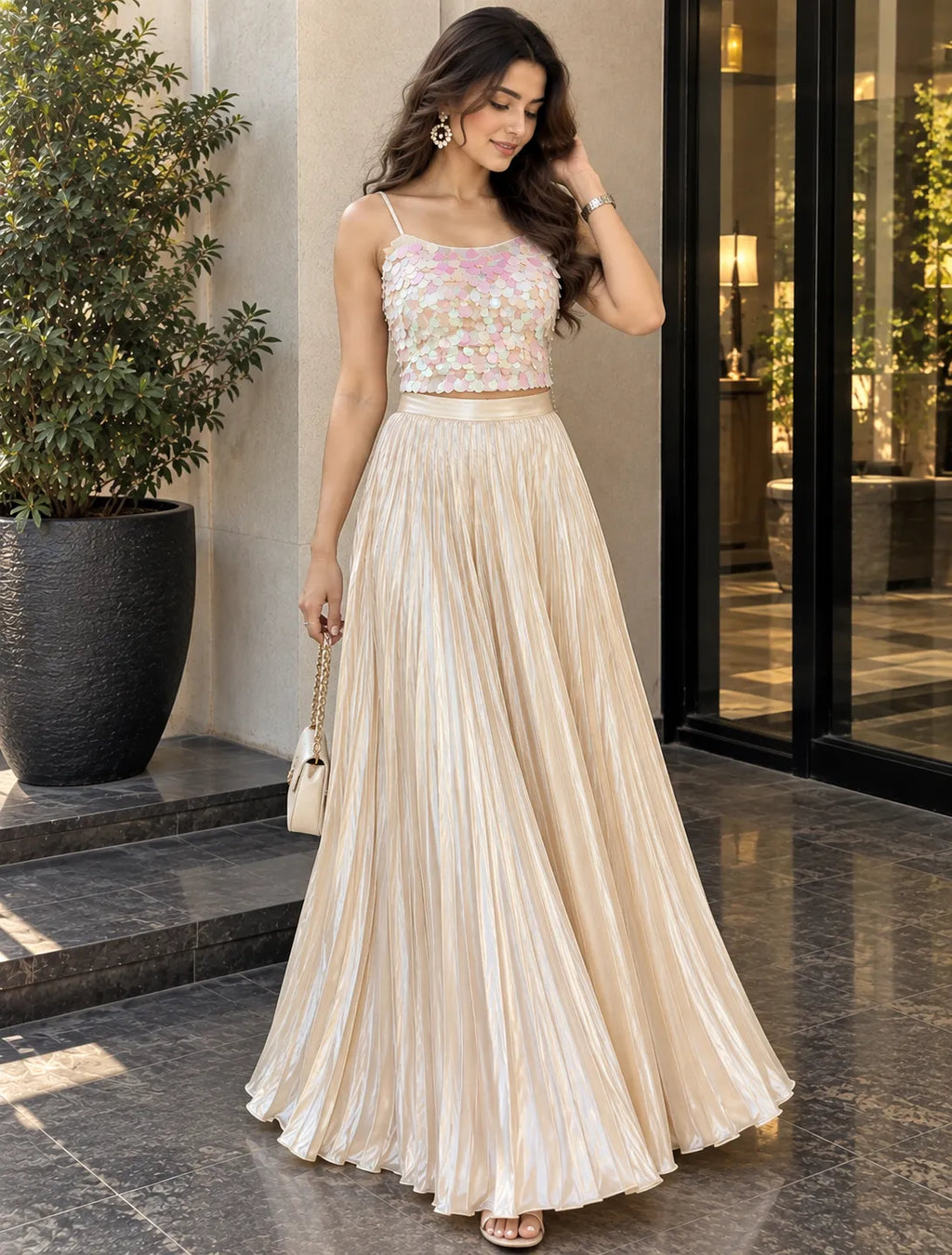 Zyvella Opalescent Disc Sequin Crop Top Top